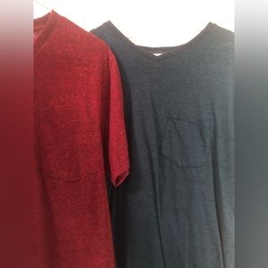 2 pack! V-necks with heathered type print.